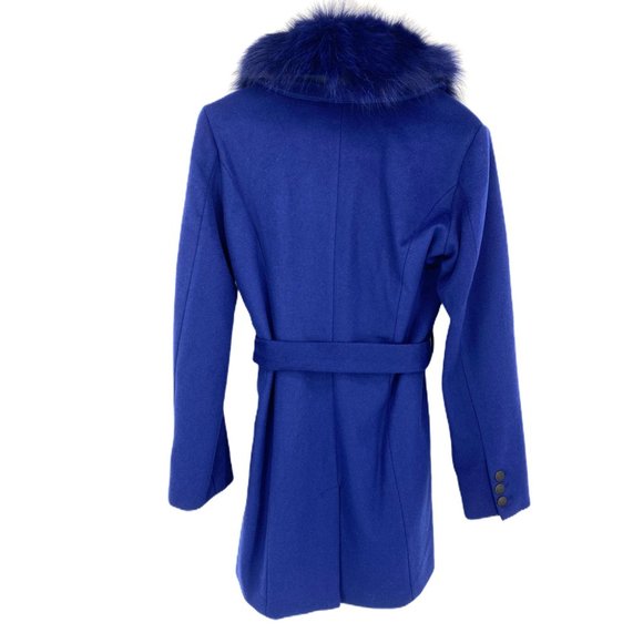 Women’s Blue Andrew Marc Wool Blend Detachable Fox Fur Collar Size 10 - Picture 5 of 12